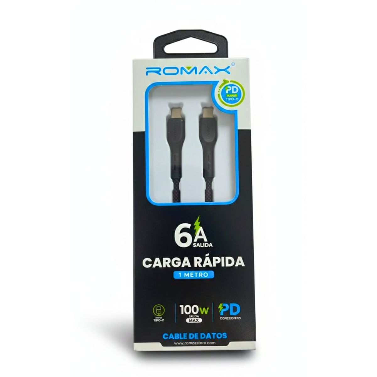 ROMAX - CABLE 6A TIPO C-C 100W 1M NEGRO