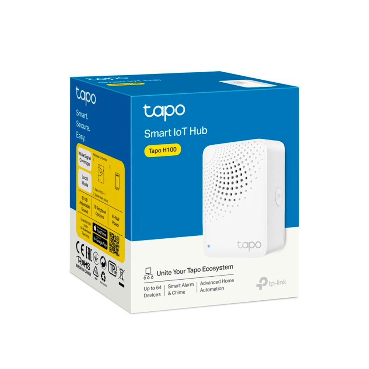 TP LINK - HUB TP-LINK TAPO H100 V1 HASTA 64 EQUIPOS CON ALARMA Y TIMBRE SMART