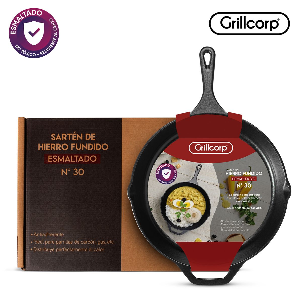 GRILLCORP - Sartén Grillcorp N° 30 de Hierro Fundido Esmaltado