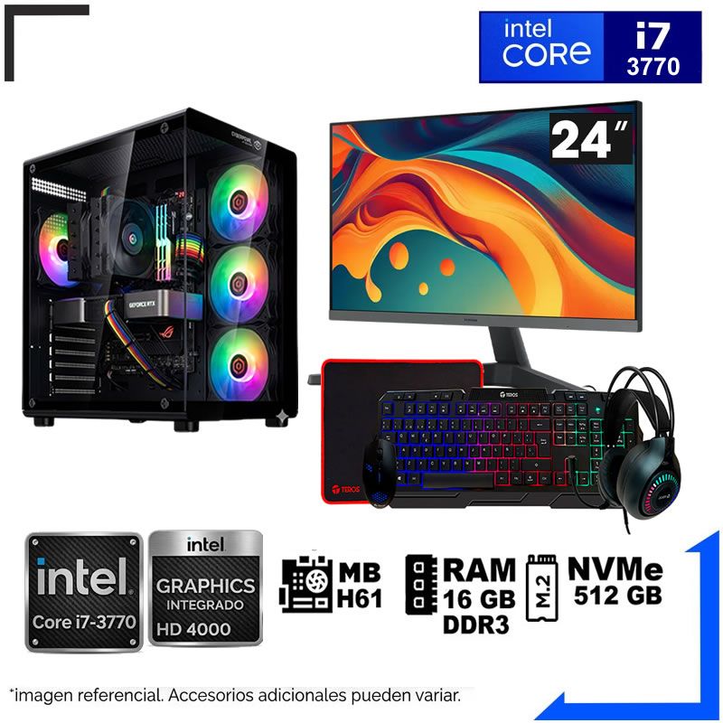 Computadora Pc Intel Core i7 3770 Monitor 24 fhd' RAM 16 GB SSD 500 GB WIFI