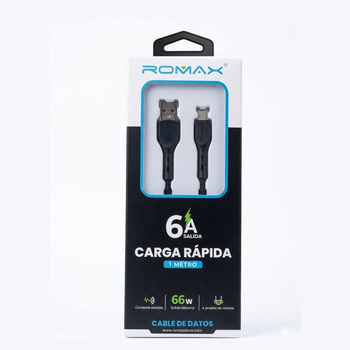 ROMAX - CABLE 6A TIPO USB-A  A USB-C 66W 1 MTS
