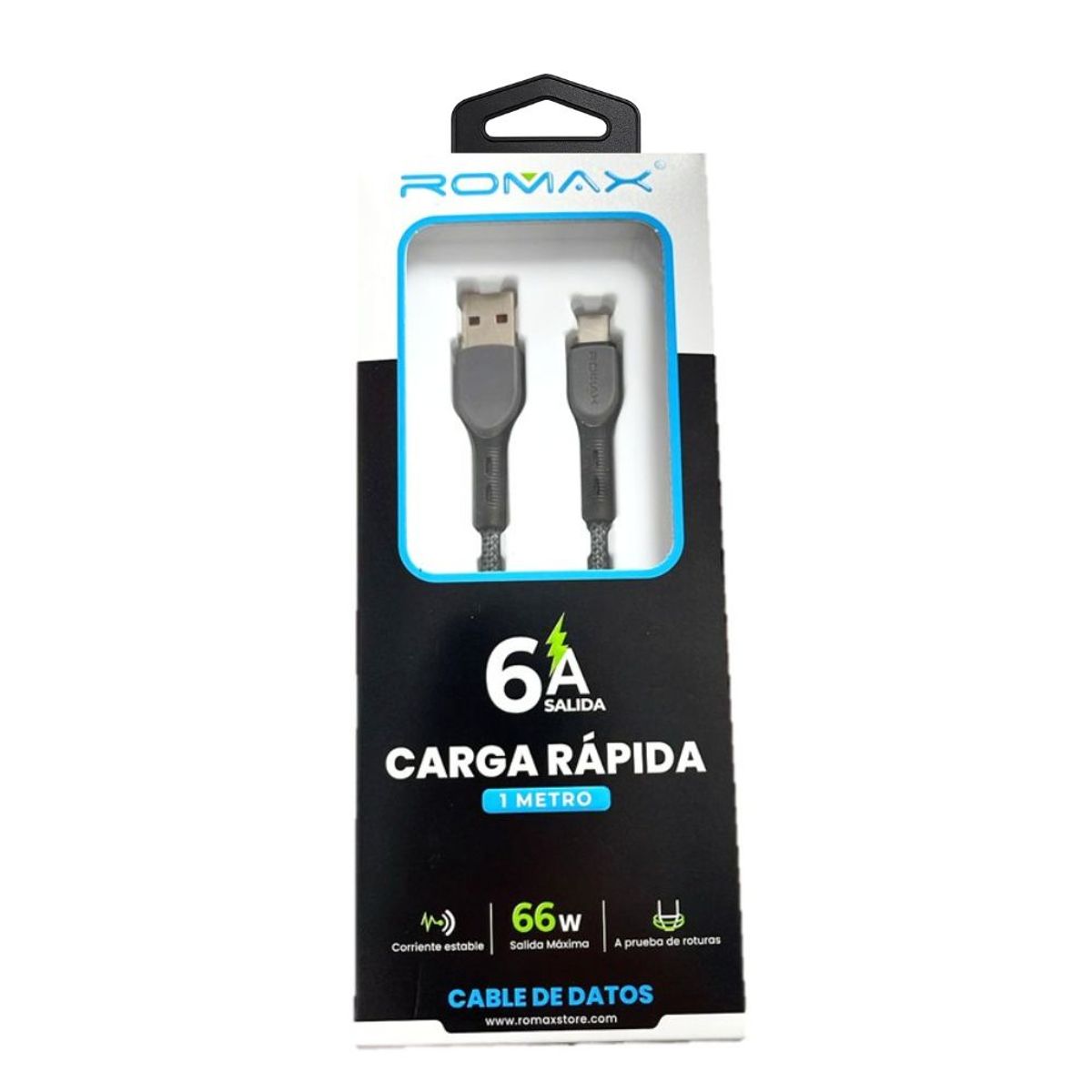 ROMAX - CABLE 6A TIPO USB-A  A USB-C 66W 1 MTS-GRIS