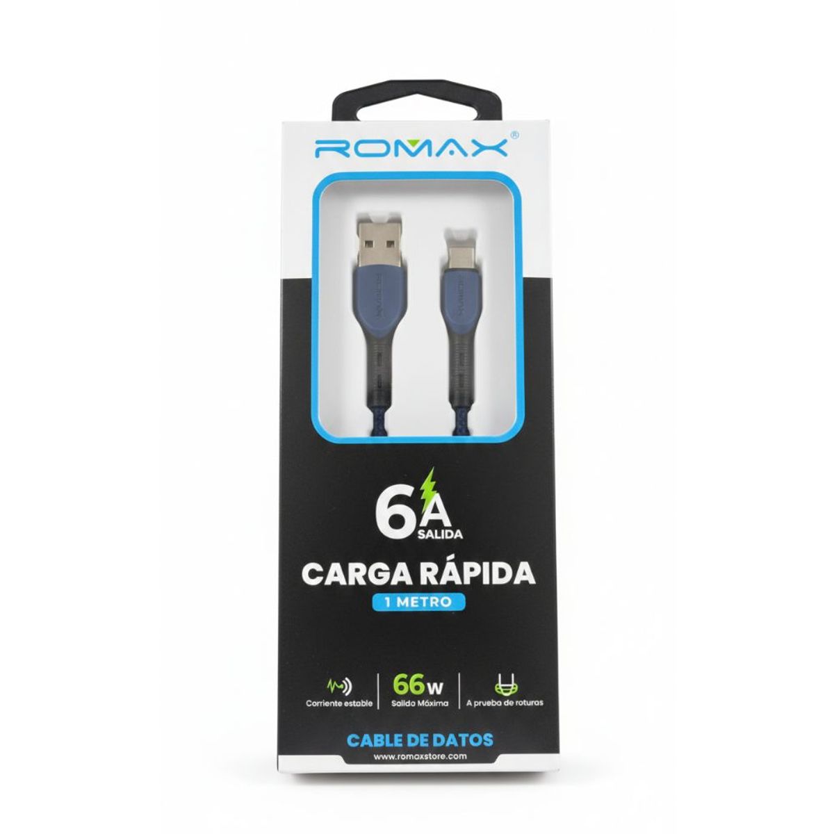 ROMAX - CABLE 6A TIPO USB-A  A USB-C 66W 1 MTS-AZUL