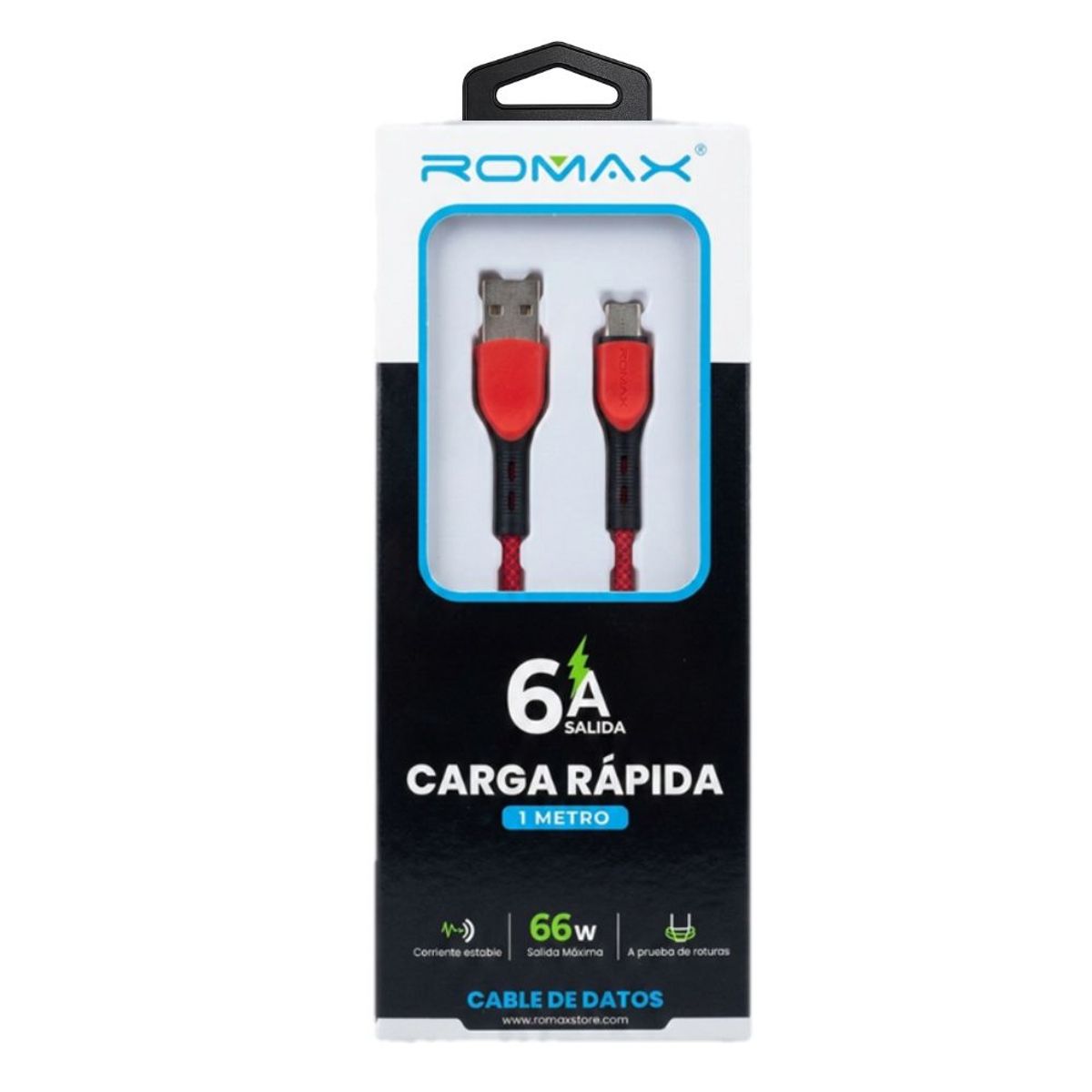 ROMAX - CABLE 6A TIPO USB-A  A USB-C 66W 1 MTS-ROJO