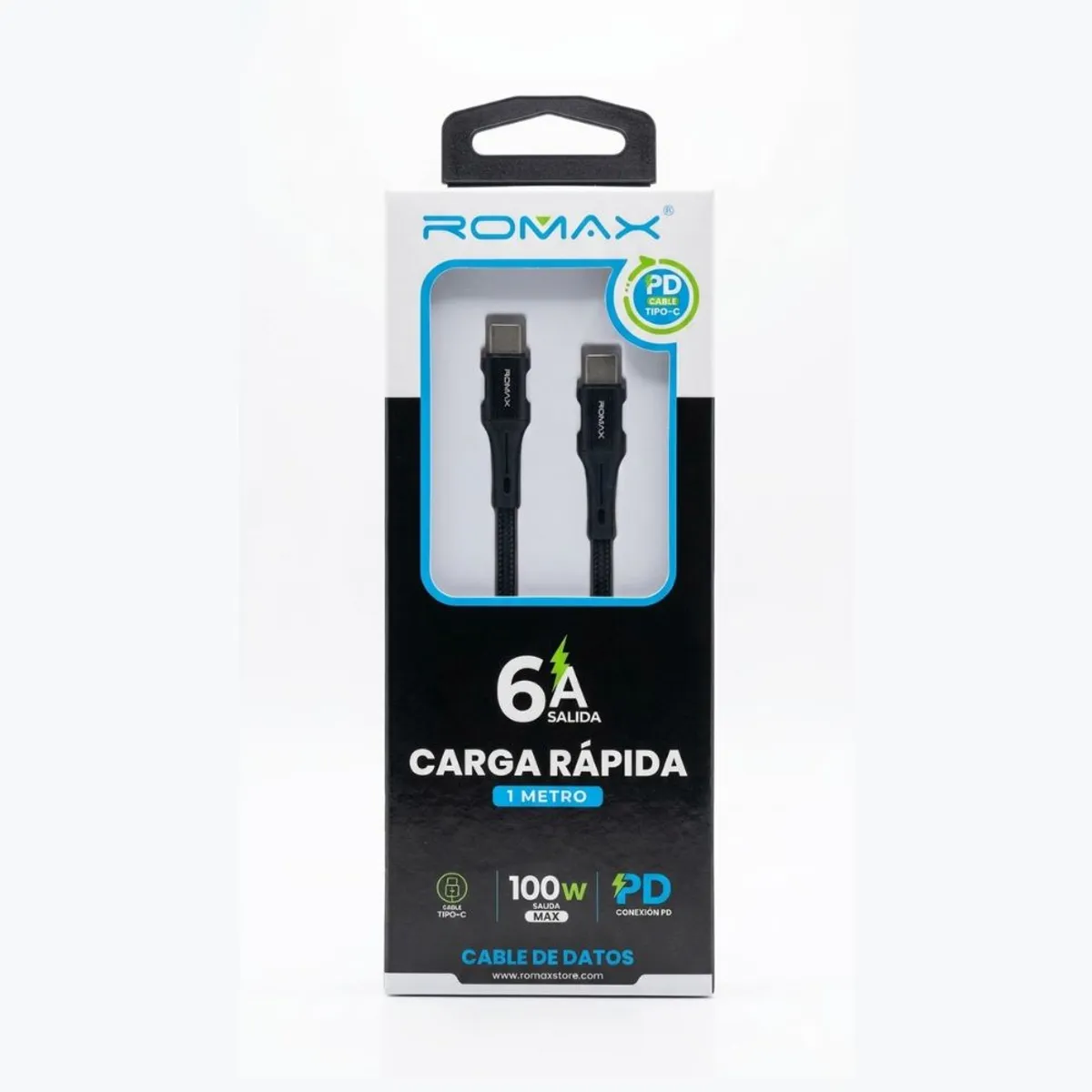 ROMAX - CABLE 6A TIPO C-C 100W 1M - NEGRO