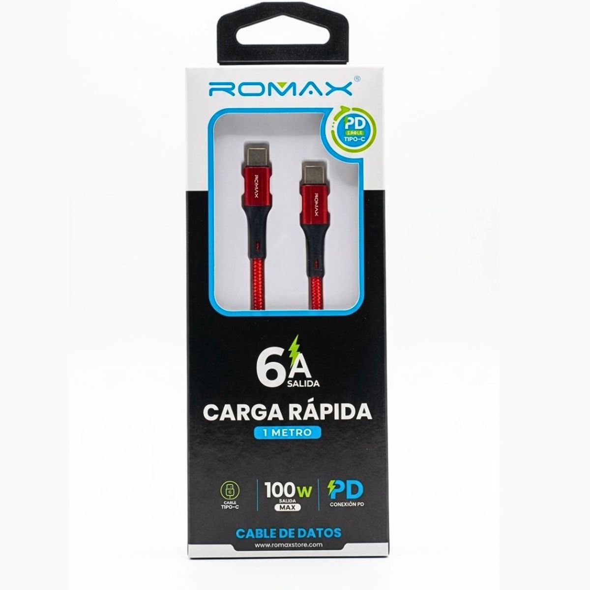 ROMAX - CABLE 6A TIPO C-C 100W 1M - ROJO