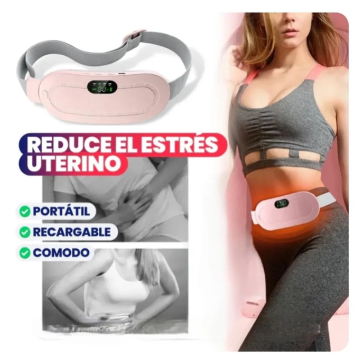 SM - Cinturón Masajeador y Calentador Eléctrico Para Cólicos Menstruales