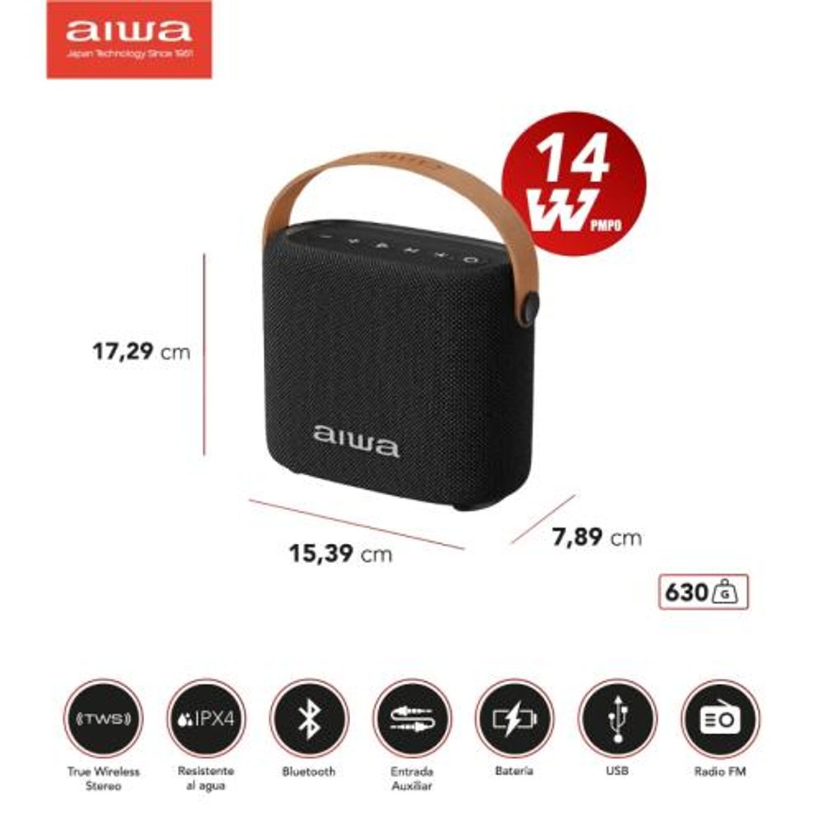 AIWA - AIWA AWSS70BTGC GRIS - PARLANTE BLUETOOTH PORTATIL CON PROYECTOR LUCES RGB - 7 WATTS