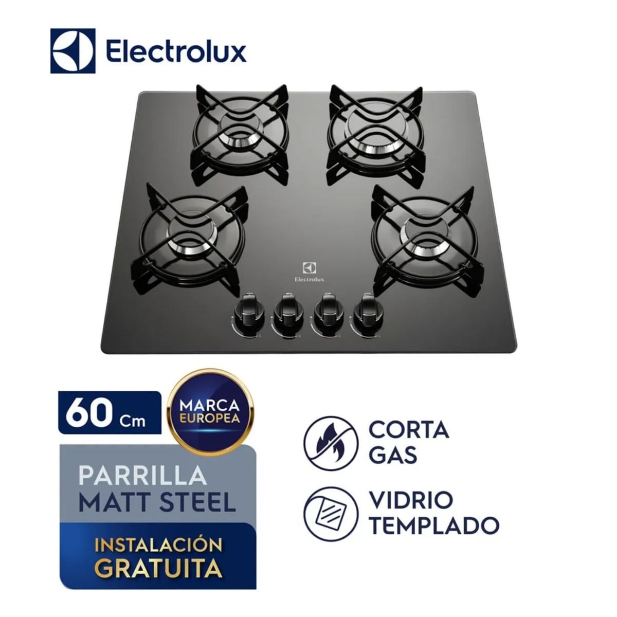 ELECTROLUX - Encimera Empotrable a Gas Electrolux 4Q Experience ETGZ24F0EPUB