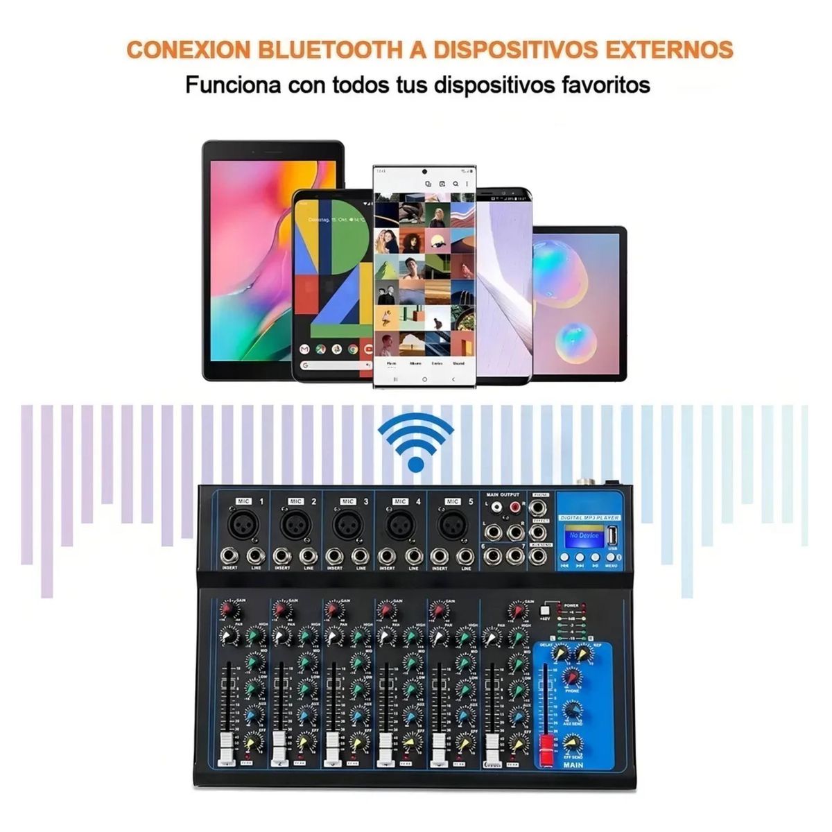 SEISA - Consola Mezcladora De Audio Portátil 7 Canales Interfaz de Sonido USB y  Bluetooth