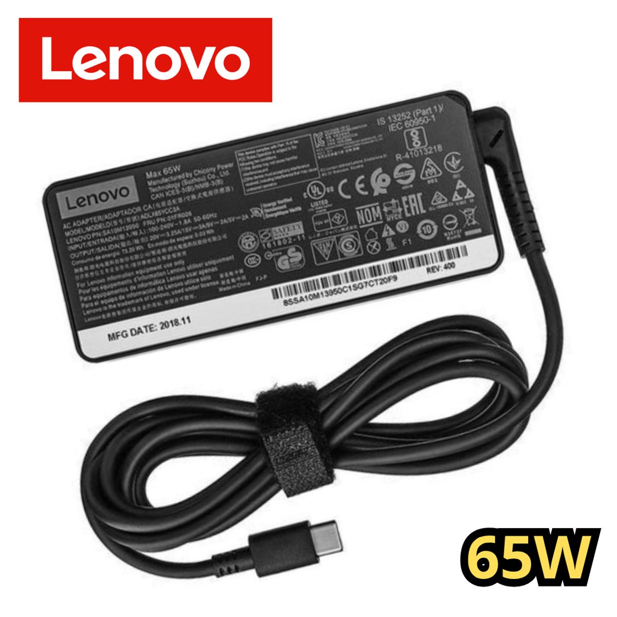 LENOVO - CARGADOR LENOVO TIPO C 20V 3.25A 65W ORIGINAL