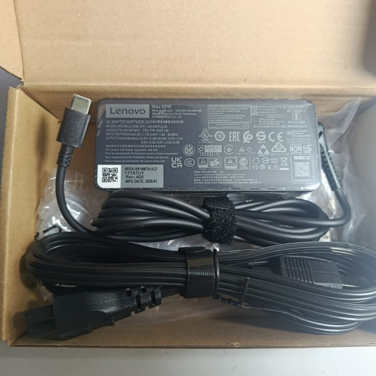 LENOVO - CARGADOR LENOVO TIPO C 20V 3.25A 65W ORIGINAL