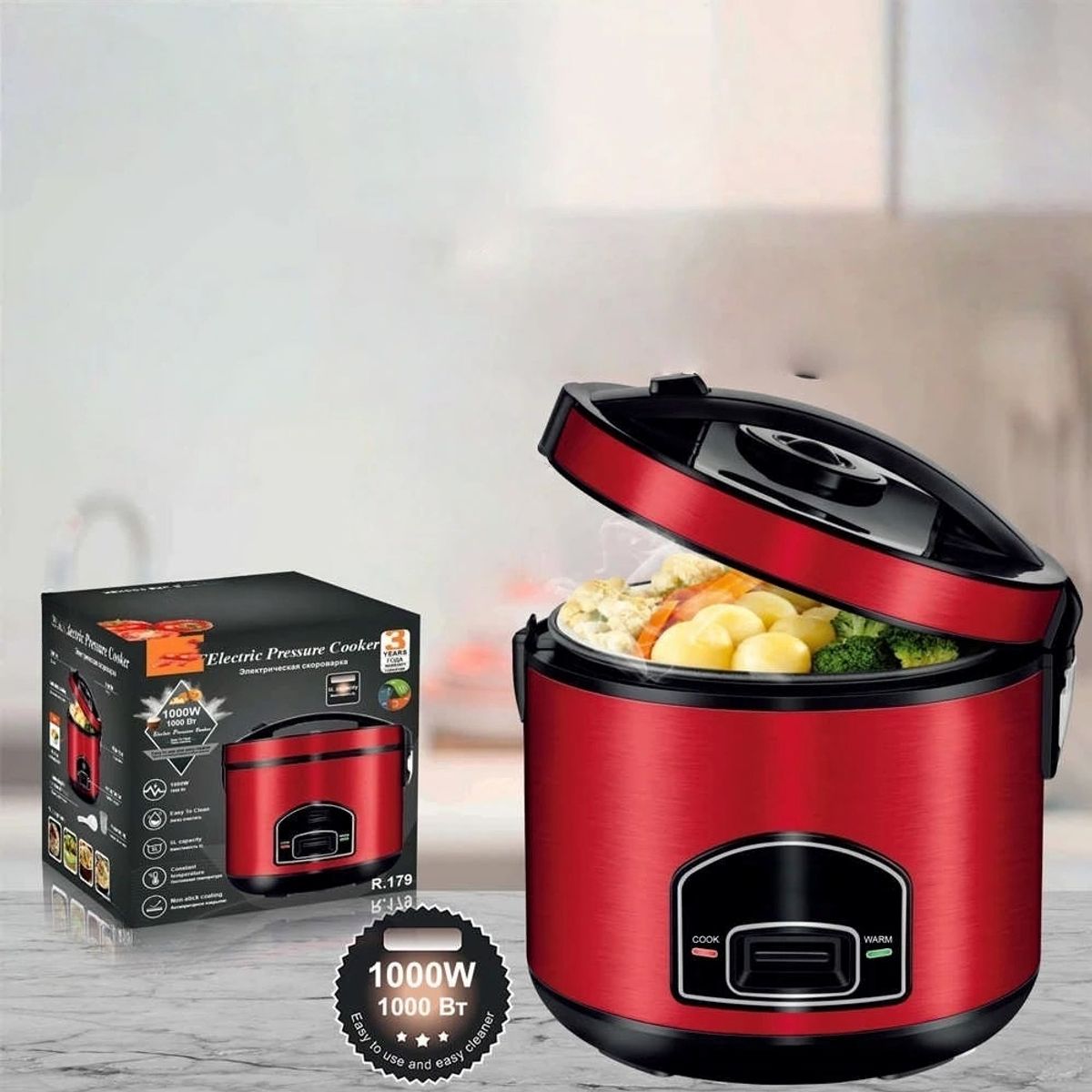 RAFF - OLLA ARROCERA ANTIADHERENTE DE 5 LITROS CON VAPORIZADOR - 1000W
