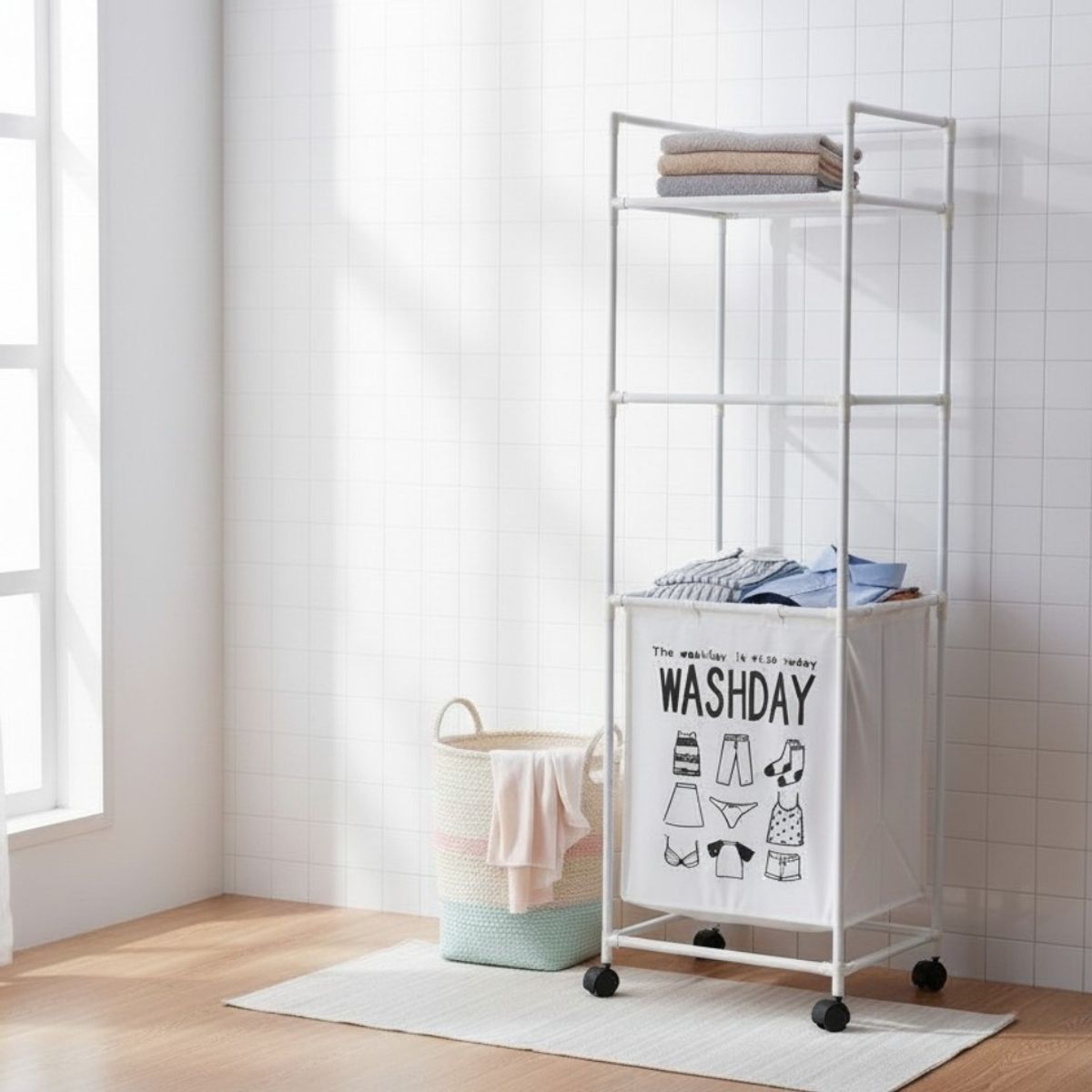 GENERICO - Organizador de Ropa Para Lavandería 2 Repisas