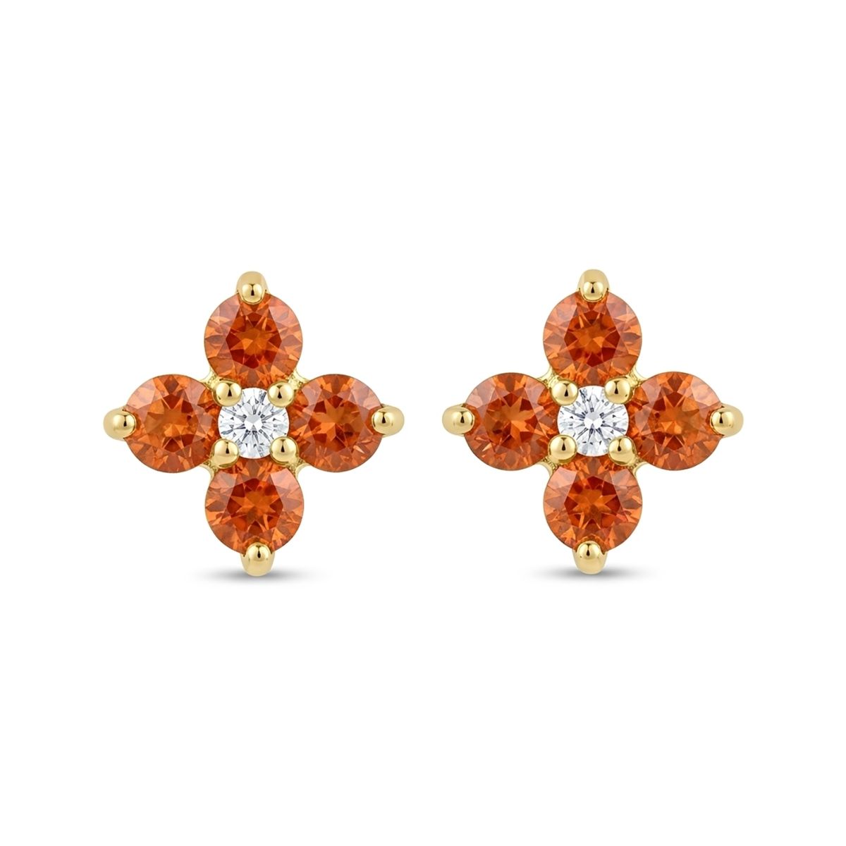 GENERICO - Aretes Pequeños Mujer Flor Cristal Naranja Regalo Acero Dorado