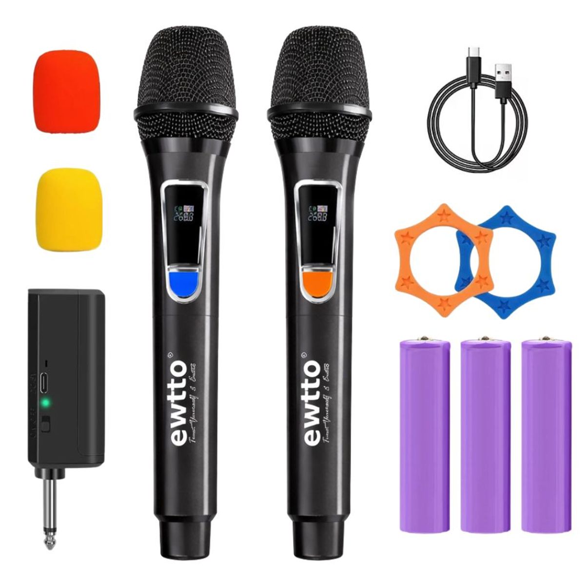 EWTTO - Kit De 2 Micrófonos Inalámbricos Profesionales 2.4GHz Para Karaoke Parlantes y Presentaciones