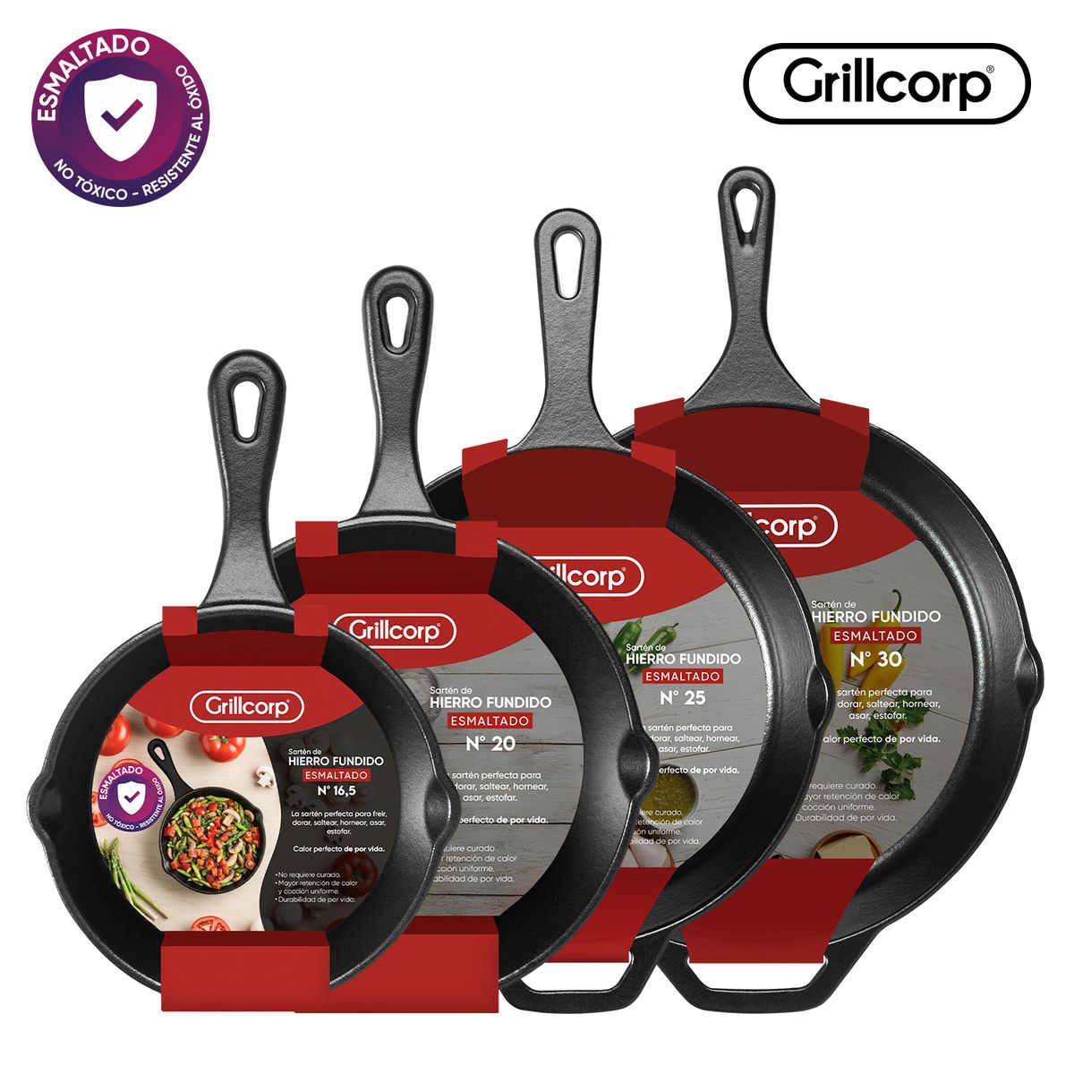 GRILLCORP - Sartenes Grillcorp HF Esmaltado N°16.5 + N°20 + N°25 + N°30