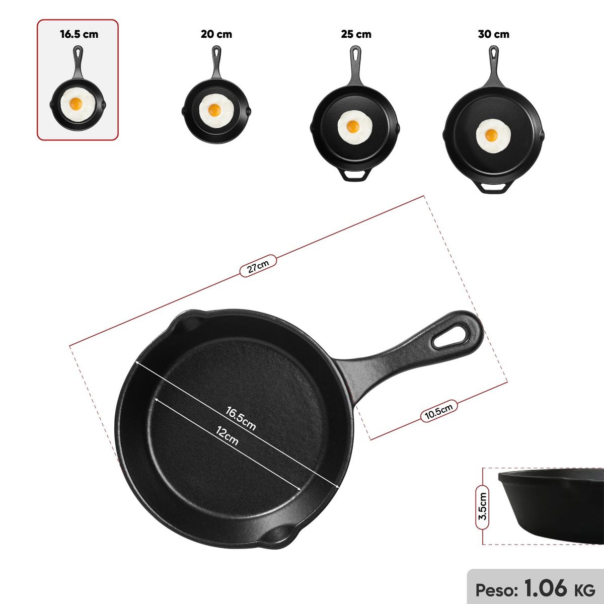 GRILLCORP - Sartenes Grillcorp HF Esmaltado N°16.5 + N°20 + N°25 + N°30