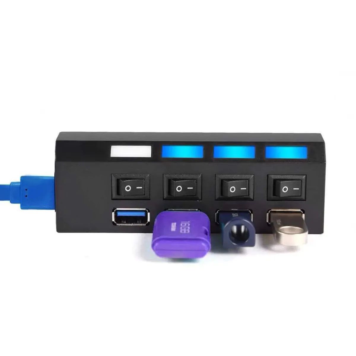SEISA - Hub USB 4 Puertos SEISA Con Switch Individual Alta Velocidad 480 Mbps