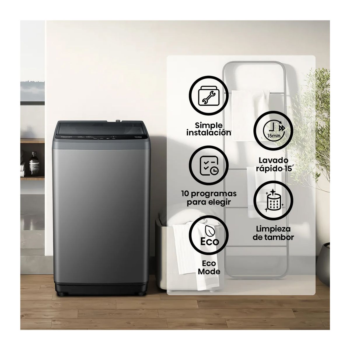 HISENSE - Lavadora Hisense Carga Superior 10.5kg WT1D1030UT