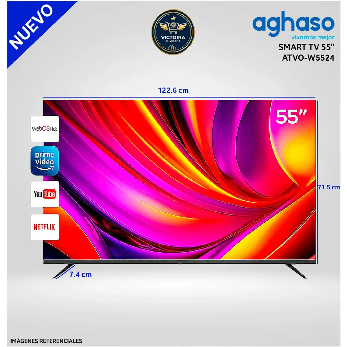 AGHASO - Televisor AGHASO ATVO-W5524 Smart TV 55” Ultra HD 4K con Control de Voz