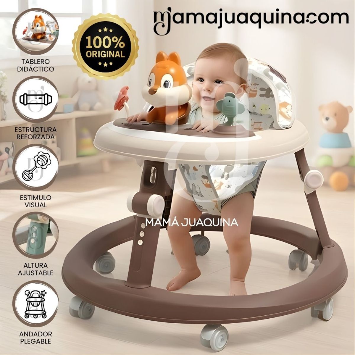 Baby - Andador con Tablero Didáctico «NUTTY II» Edición Especial Brown
