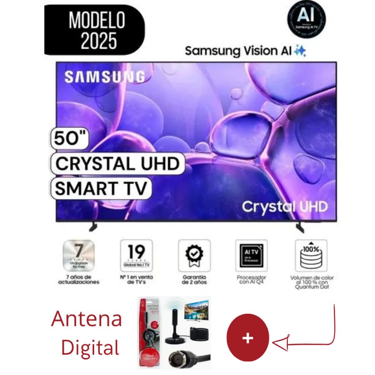 SAMSUNG - Televisor Samsung 50 Crystal Uhd U8000F Smart Tv 2025 + Antena Digital