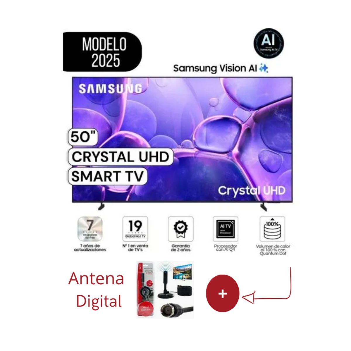SAMSUNG - Televisor Samsung 50 Crystal Uhd U8000F Smart Tv 2025 + Antena Digital