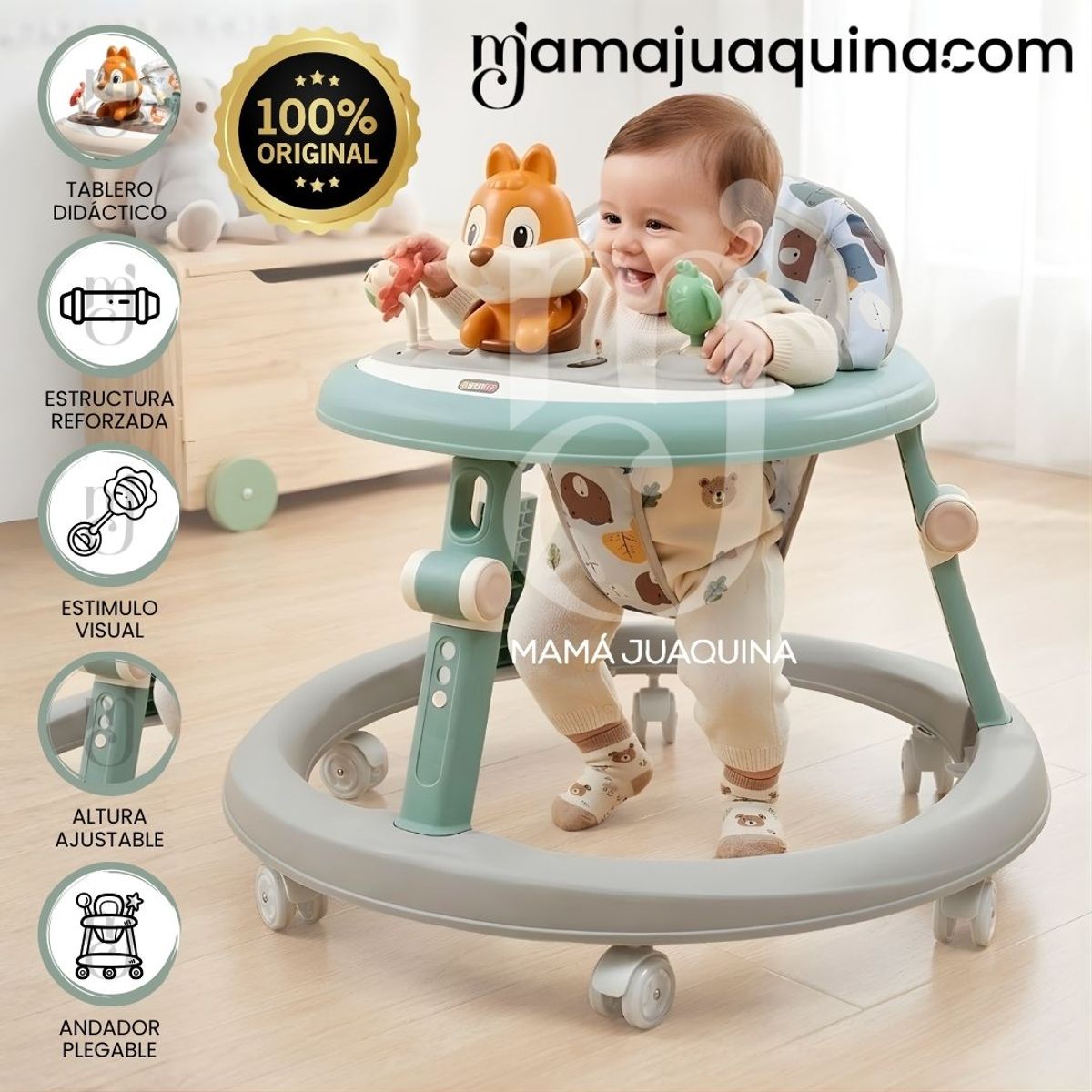 BABY - Andador con Tablero Didáctico «NUTTY II» Edición Especial Green & Gray