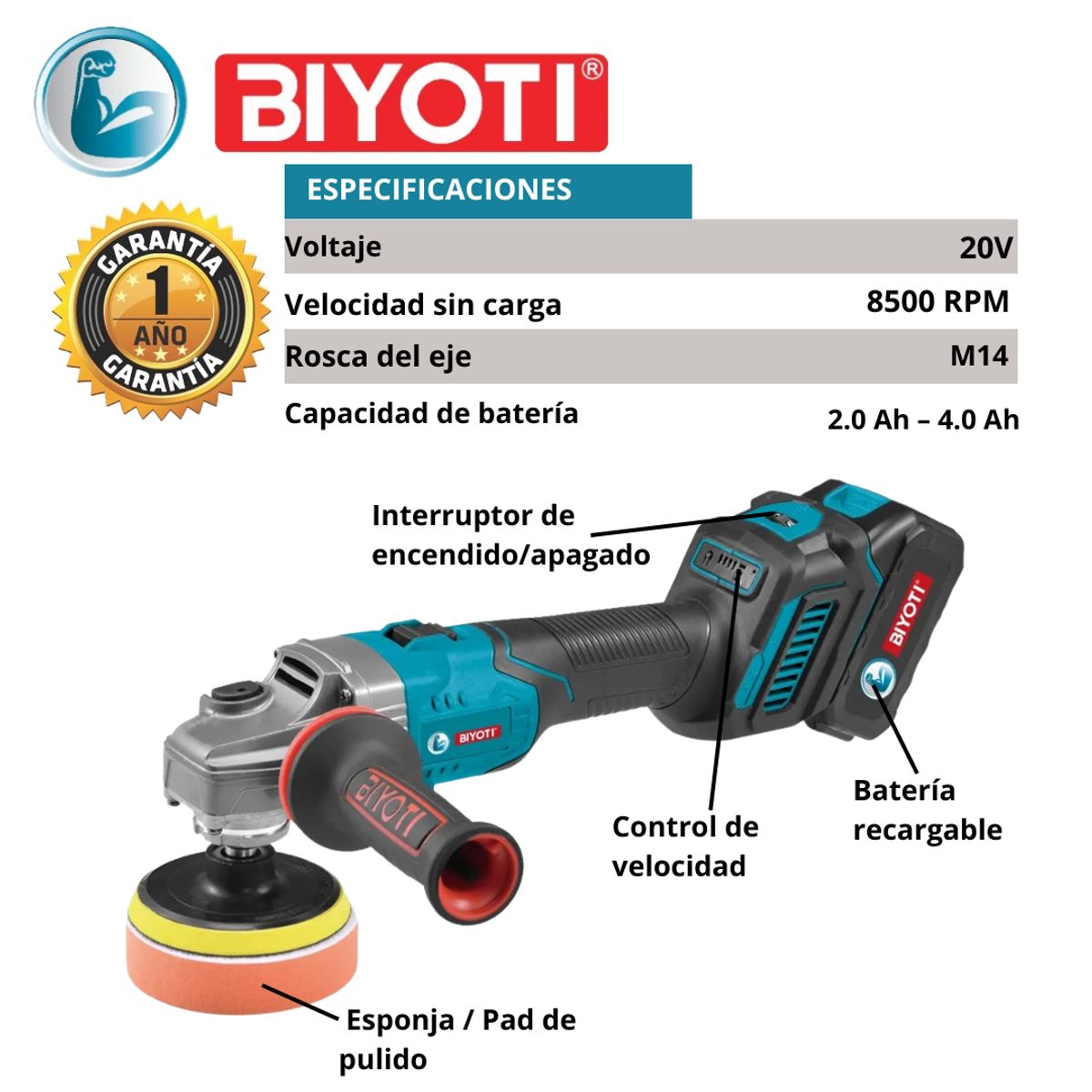 GENERICO - AMOLADORA ANGULAR INALÁMBRICA 20V