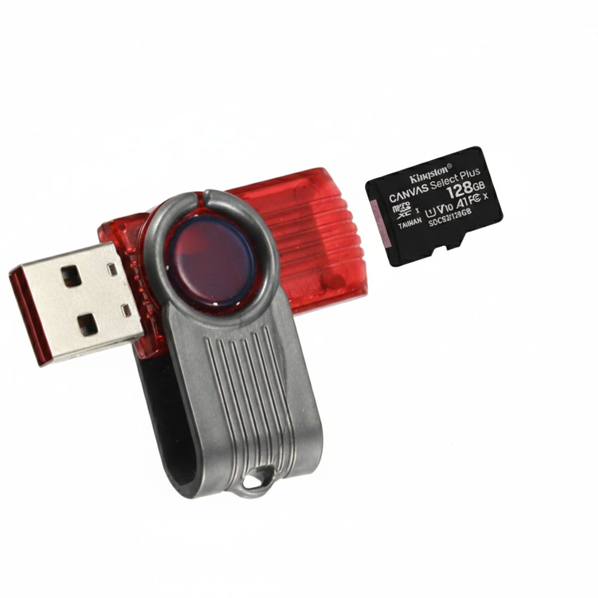 GENERICO - Lector De Memoria Micro SD Giratorio Interfaz USB Color Rojo