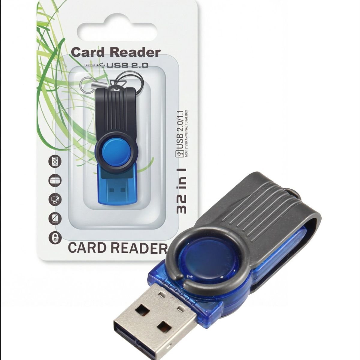 GENERICO - Lector De Memoria Micro SD Giratorio Interfaz USB Color Azul