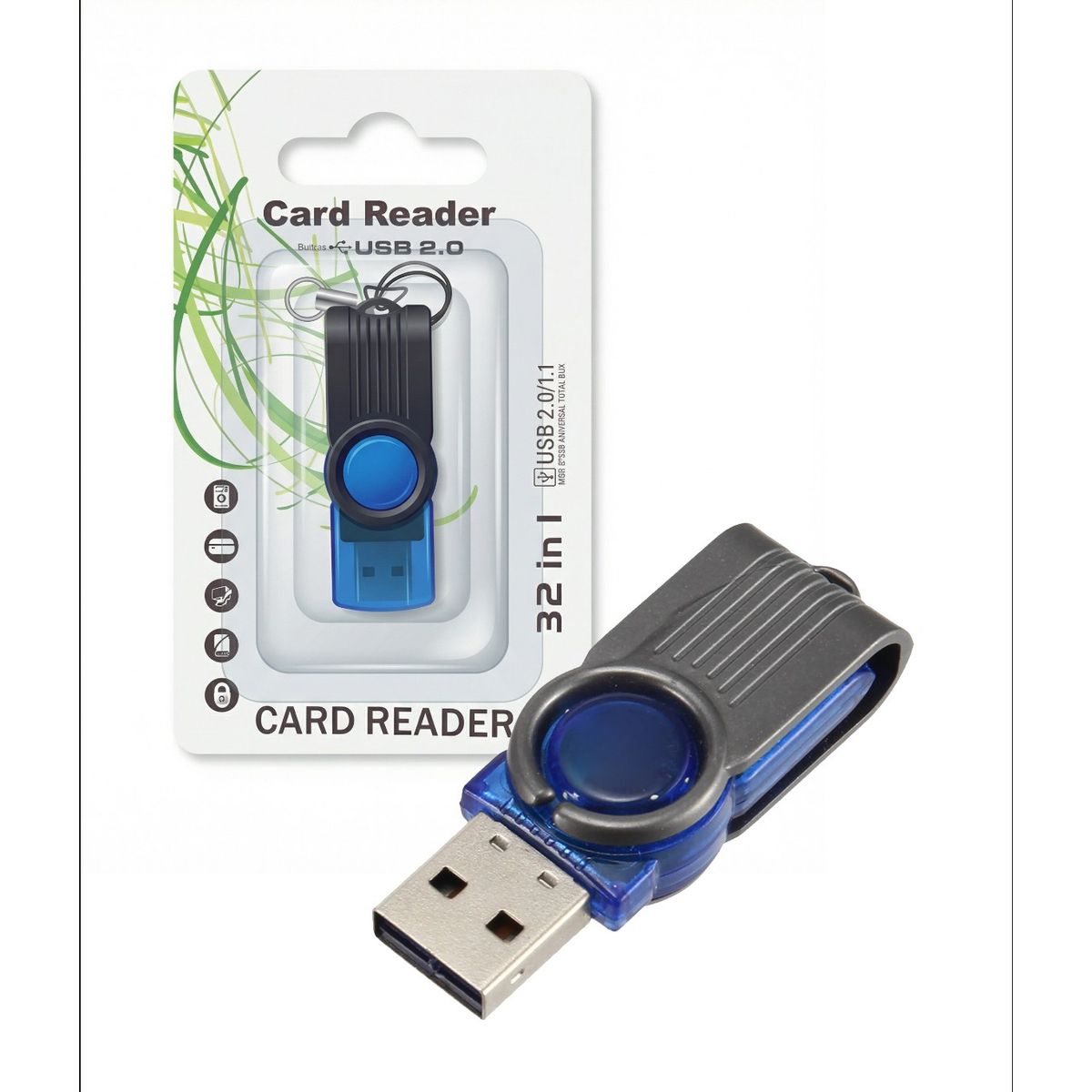 GENERICO - Lector De Memoria Micro SD Giratorio Interfaz USB Color Azul