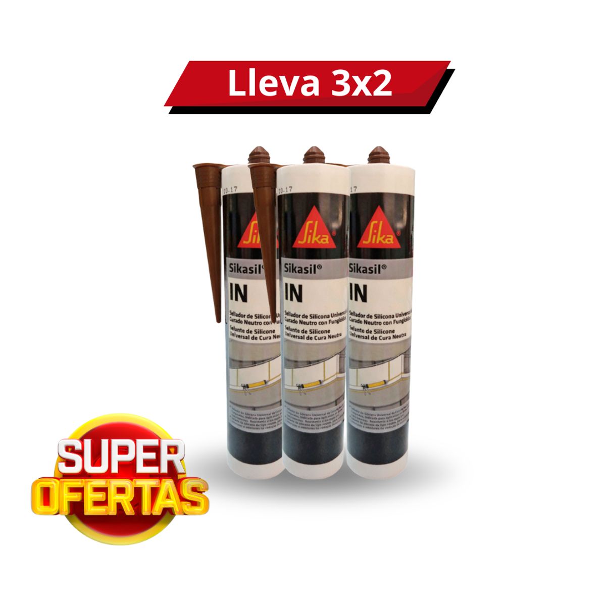 SIKA - 3x2 Silicona Neutra con Fungicidas Sikasil IN Café x 280ml