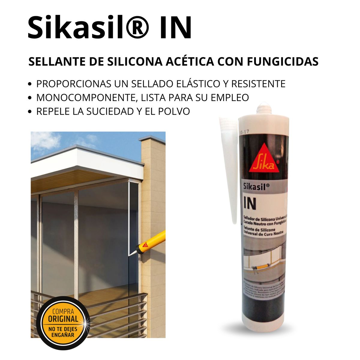 SIKA - 3x2 Silicona Neutra con Fungicidas Sikasil IN Café x 280ml