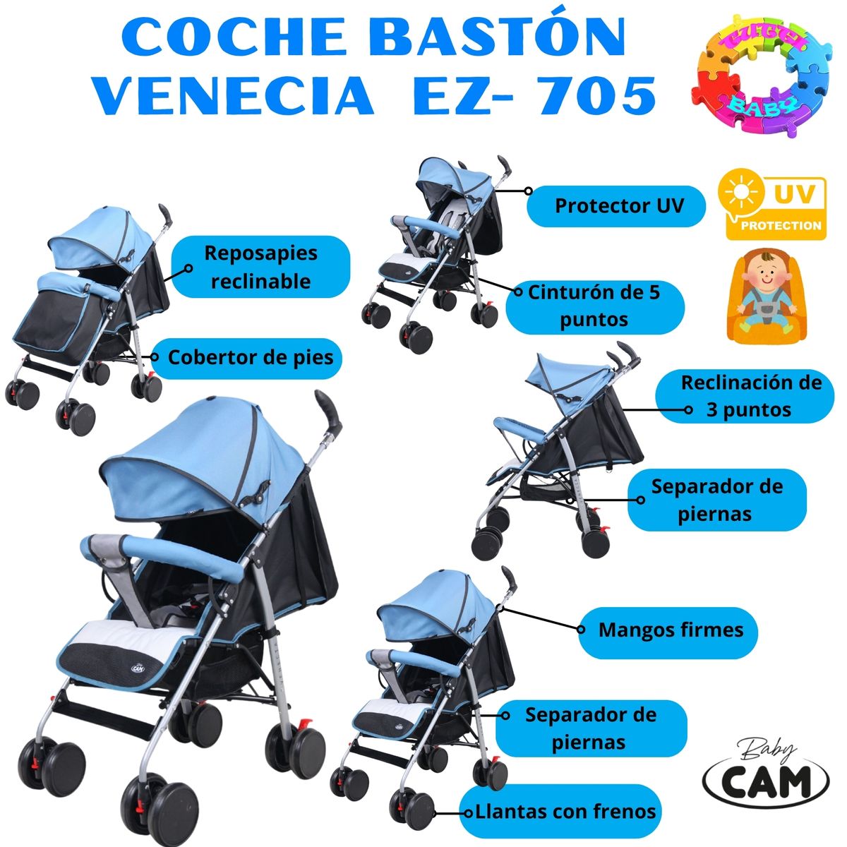 HI BABY - COCHE BASTON RECLINABLE "VENECIA" EZ 705 - AZUL