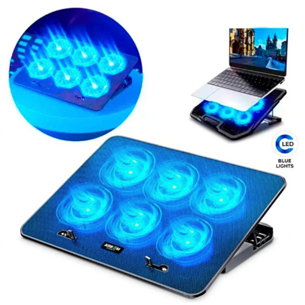 AIRBOOM - Cooler para Laptop con LED 2USB Negro Airboom Iceberg 6 AB013