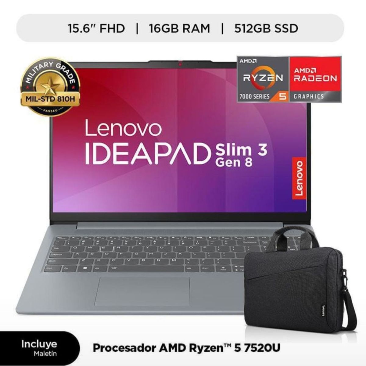 LENOVO - Lenovo Ideapad Slim 3 Ryzen 5 16gb 512 Ssd 15.6 FREE + Maletin