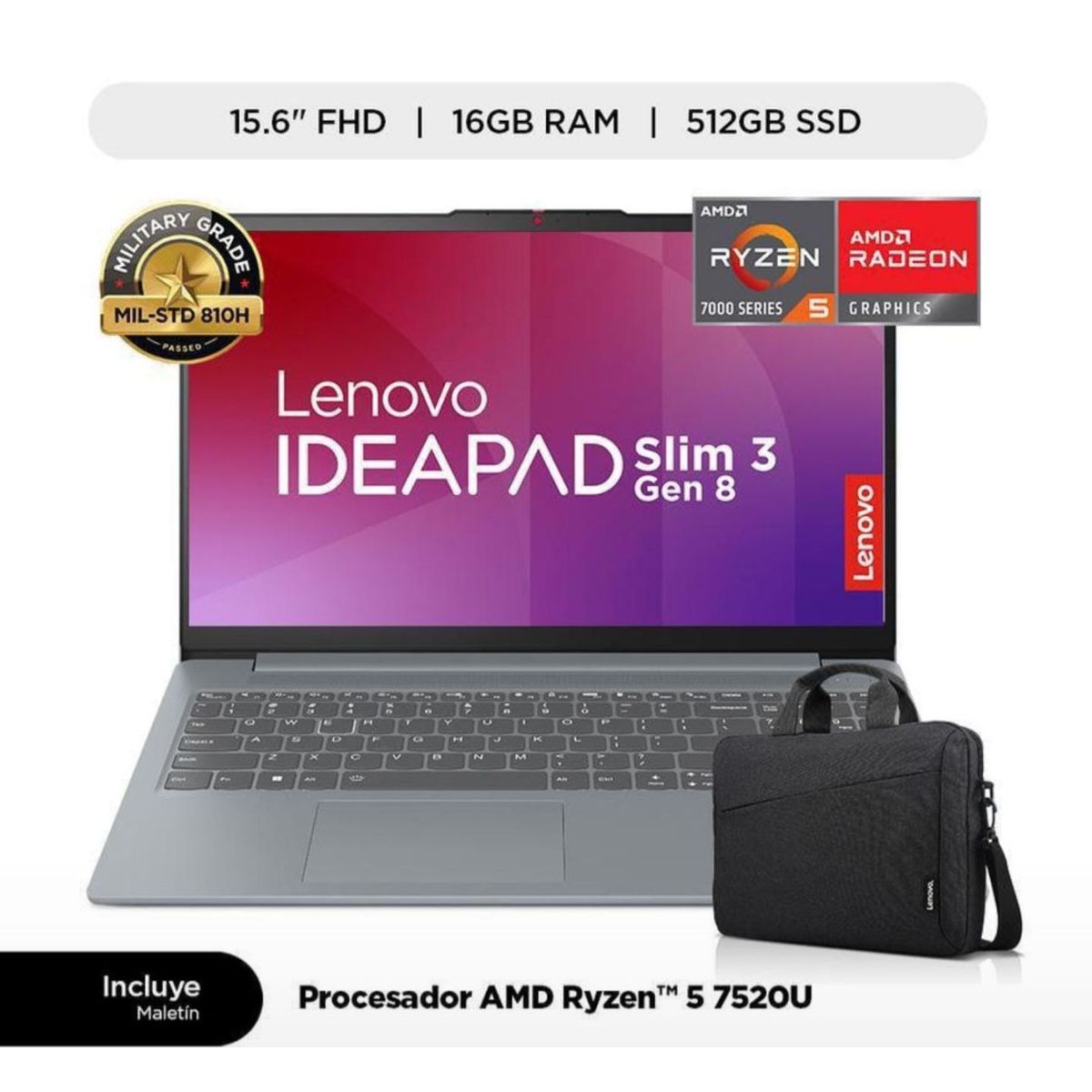 LENOVO - Lenovo Ideapad Slim 3 Ryzen 5 16gb 512 Ssd 15.6 FREE + Maletin
