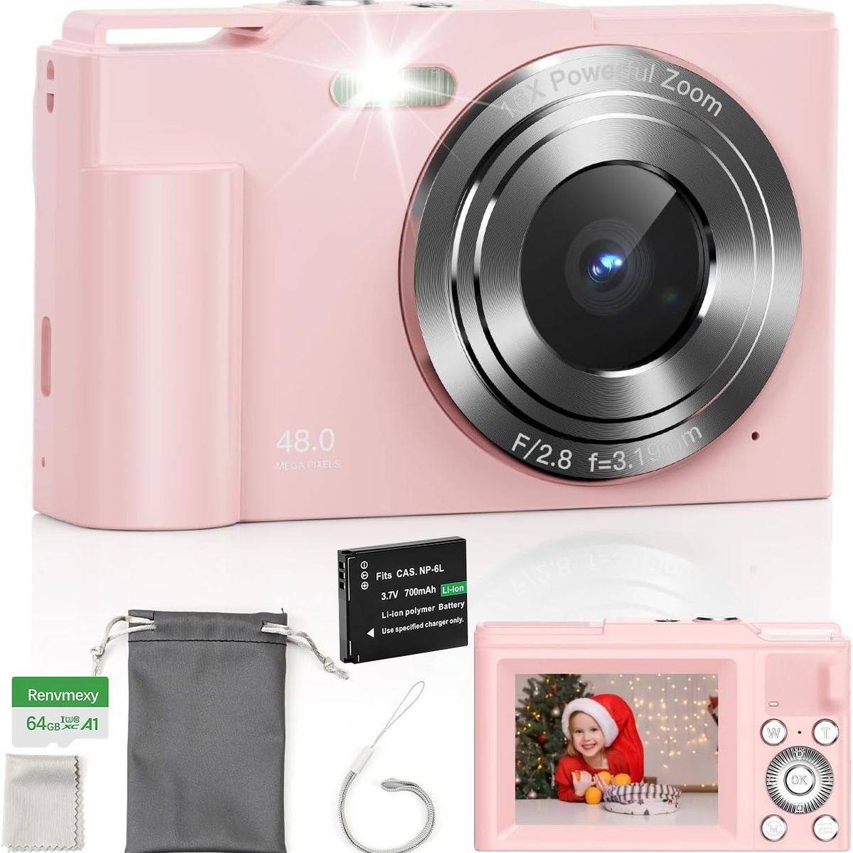 RENVMEXY - Cámara Digital 48MP 4K RENVMEXY DC311L 64GB Rosa