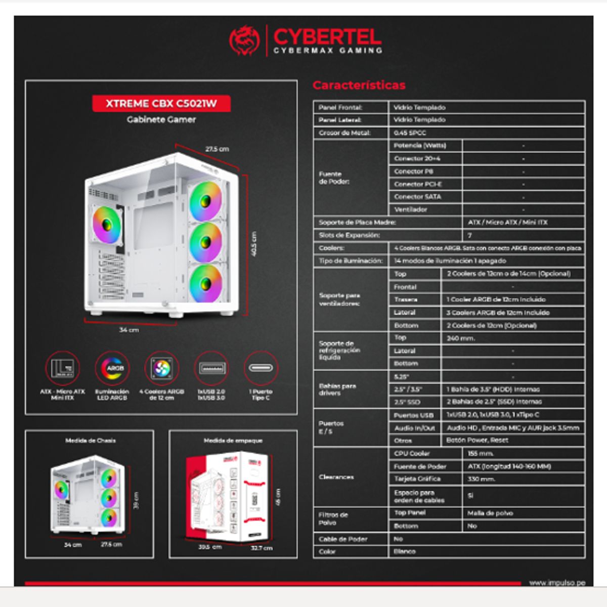 CYBERTEL - Case Gamer XTREME WHITE CBX C5021W 4FAN ARGB CYBERTEL