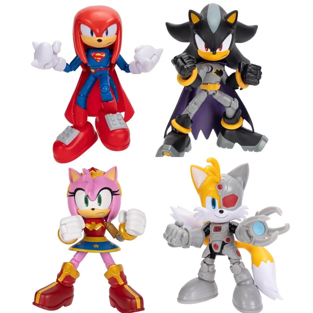 JAKKS PACIFIC - 4 Pack DC x Sonic Batman Shadow Superman Knuckless Cyborg Tails Amy Mujer Maravilla