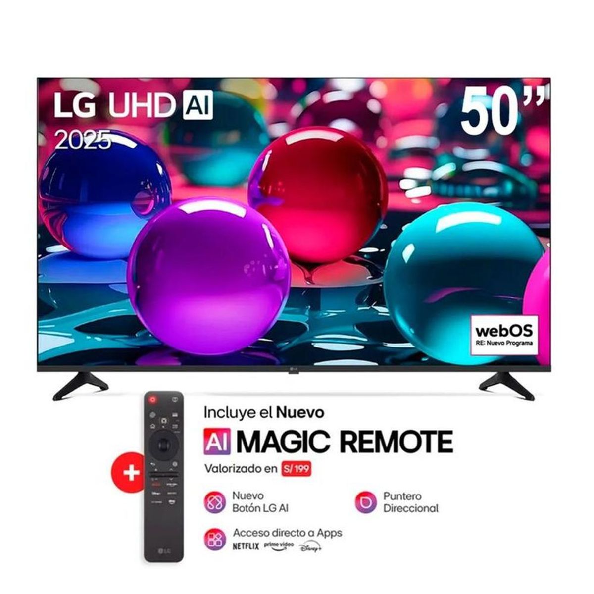 LG - Televisor LG 50″ Smart UHD 4K ThinQ AI 50UA7300PSB + Control Magic 2025