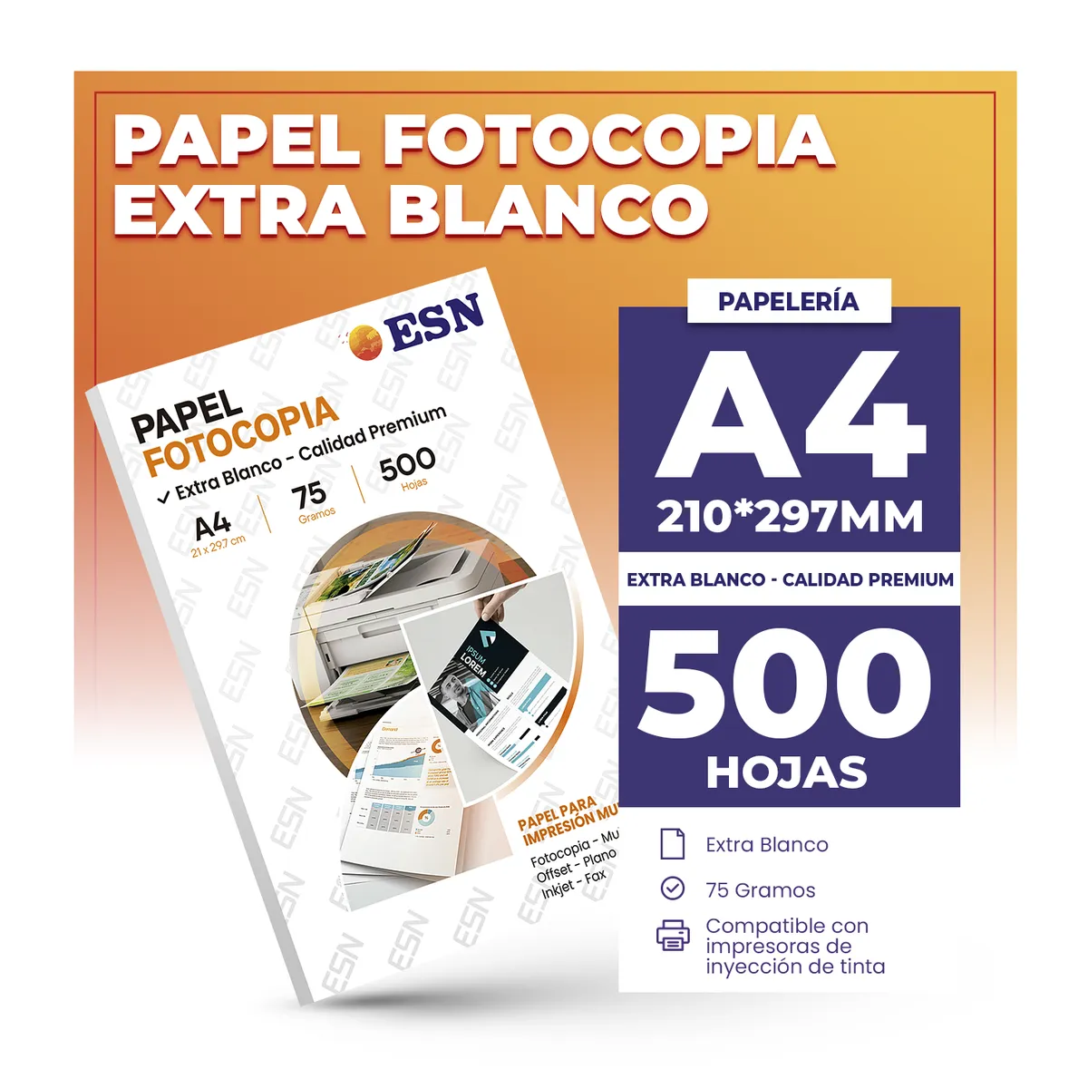 GENERICO - Papel Bond Fotocopia A4 75gr 500 Hojas Extra Blanco