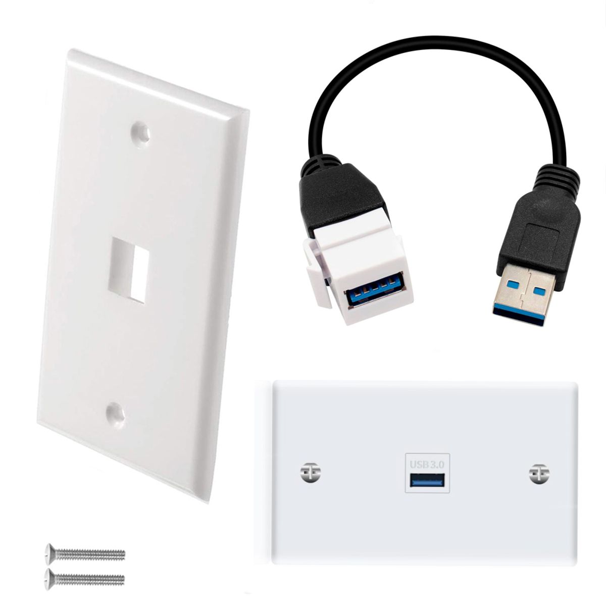 TRAUTECH - Placa ABS USB 3.0 Faceplate USB 3.0 macho a hembra con cable 15cm