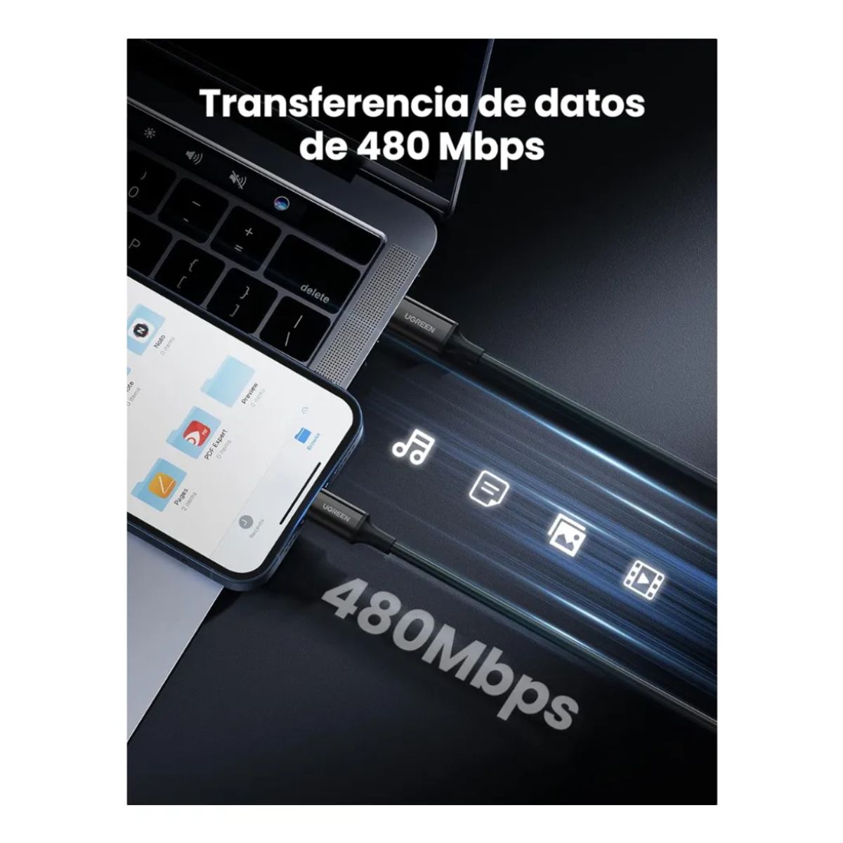 UGREEN - Cable lightning de iphone Ugreen 1m 60w Negro