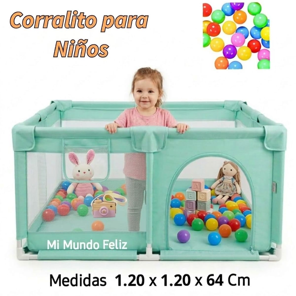 BABY - Corral Para Bebe Niños Cuadrado Entrada Lateral Aqua