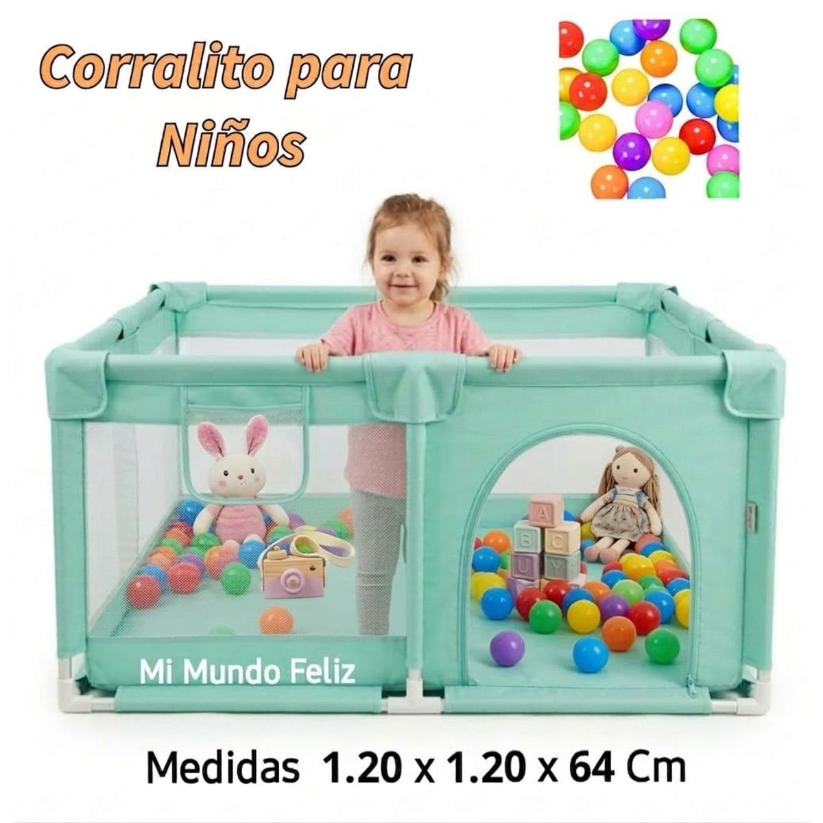 BABY - Corral Para Bebe Niños Cuadrado Entrada Lateral Aqua