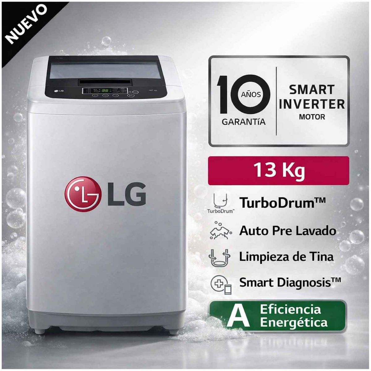Lavadora LG 13kg Smart Motion Inverter Carga Superior WT13DPBK, marca LG - Foto Principal