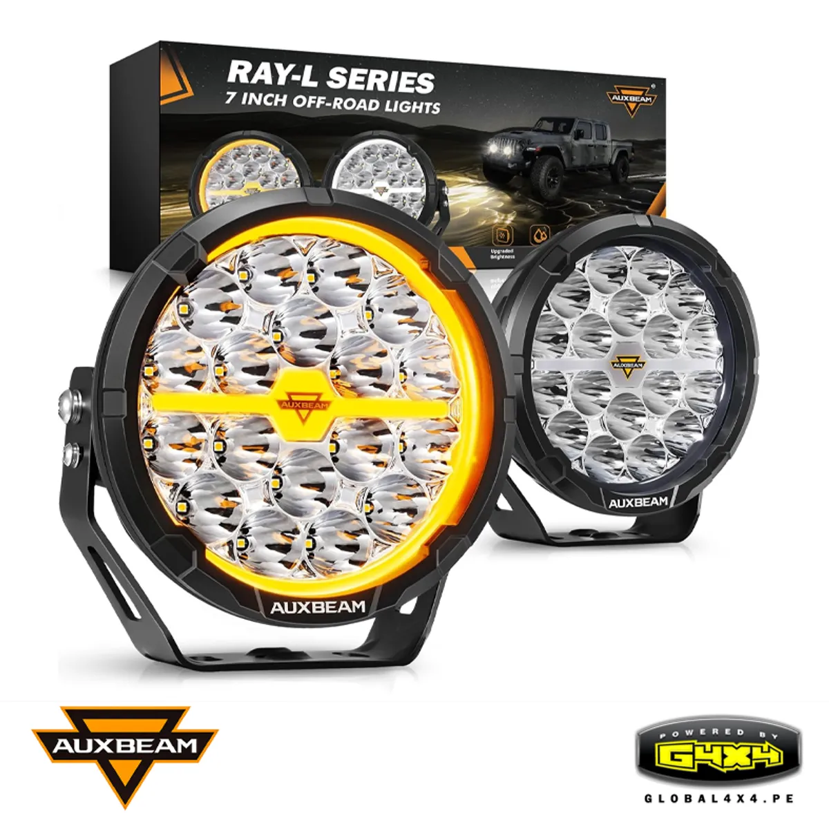 2 FAROS LED RAY-L AUXBEAM 7' 240W 25,800LM LUZ BLANCA CON DRL AMBAR ...
